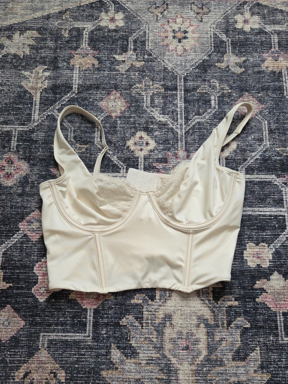 Abercrombie & Fitch Ivory Longline Lace-Trim Bralette